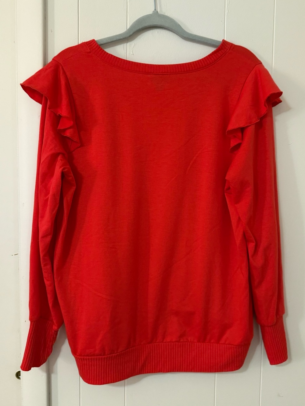 torrid Red V-Neck Ruffle Shoulder Pullover - Picture 4 of 5